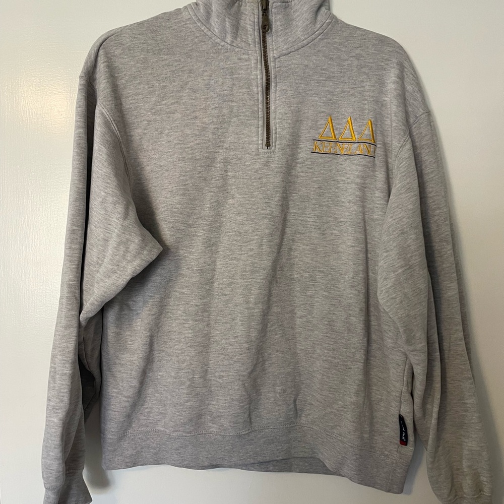 Tri-Delta Gray Quarter Zip-Up with Gold Lettering